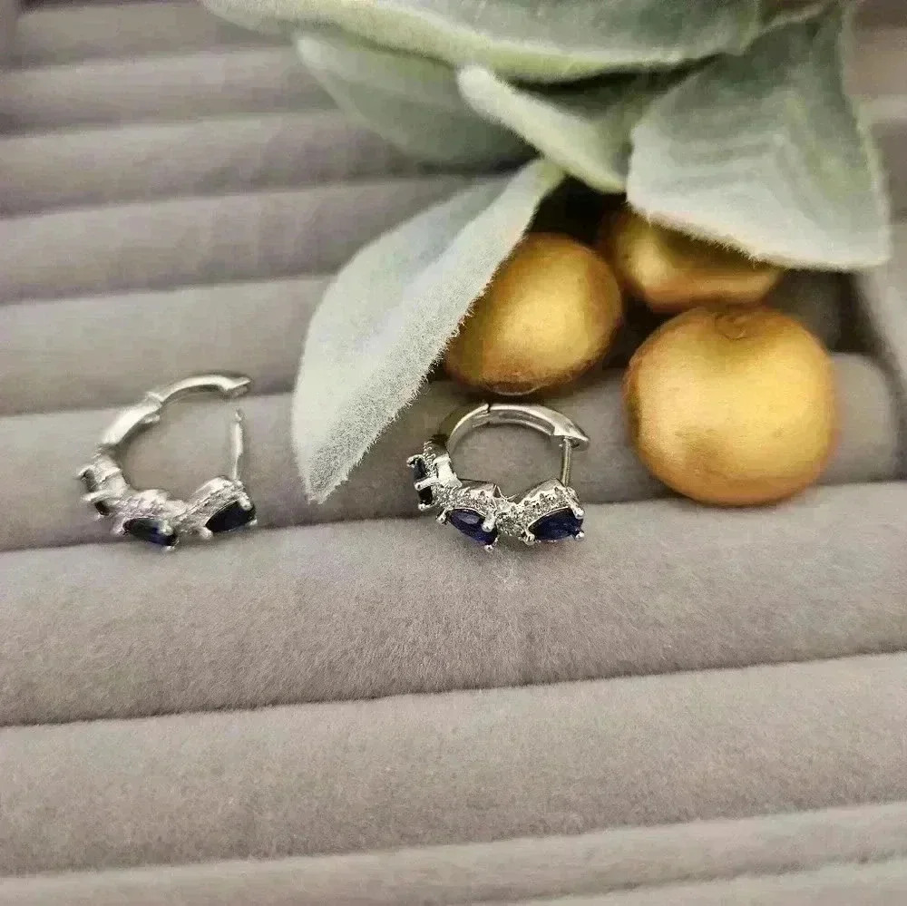 Elegant fashion, small hooped, earrings, sexy mentalist style, elegant blue gems - Picture 5 of 5